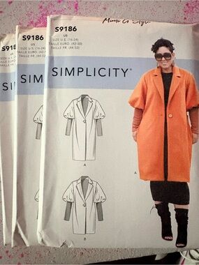 BN UNCUT SIMPLICITY 9186 R5 PLUS SIZE SEWING PATTERNS COAT